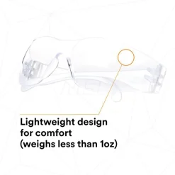Safety Glasses: Uncoated, Polycarbonate, Clear Lenses, Frameless