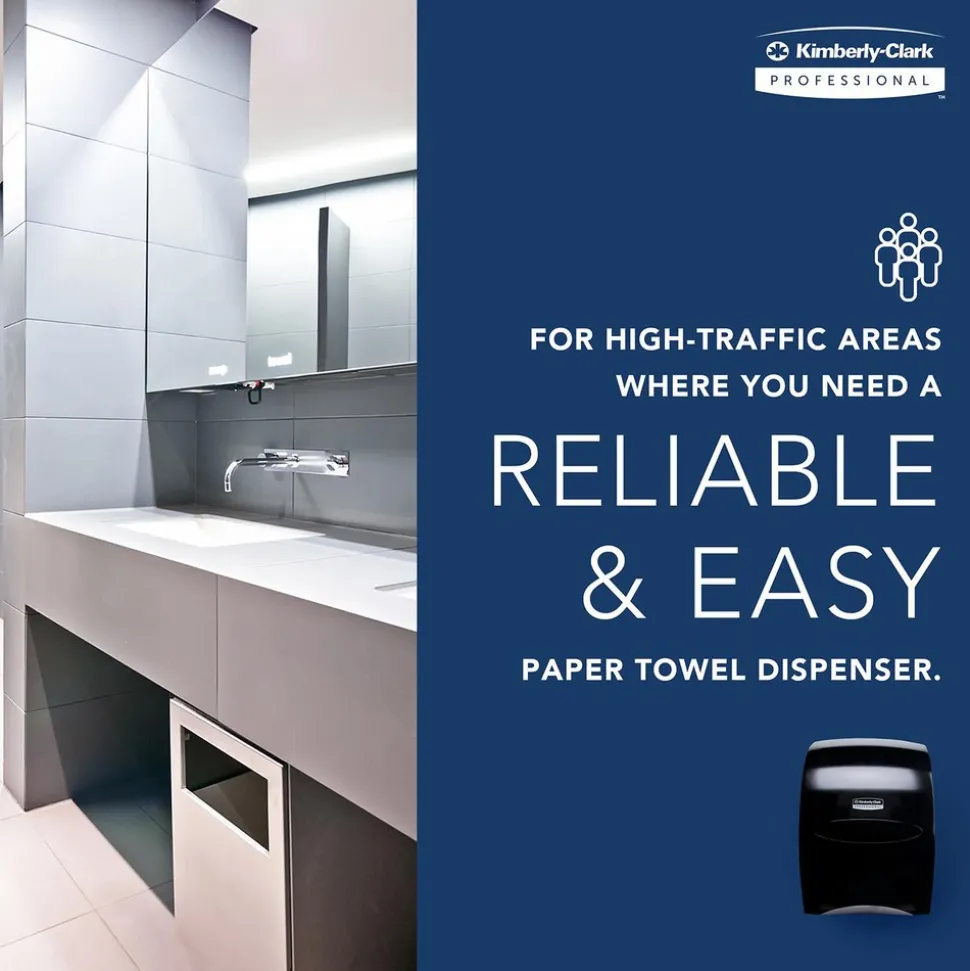 Sanitouch Manual Hard Roll Towel Dispenser, Black, for 1.75" Core Roll Towels, 12.63" x 16.13" x 10.2"