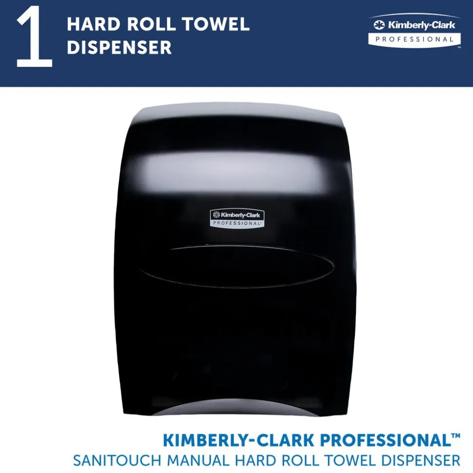 Sanitouch Manual Hard Roll Towel Dispenser, Black, for 1.75" Core Roll Towels, 12.63" x 16.13" x 10.2"
