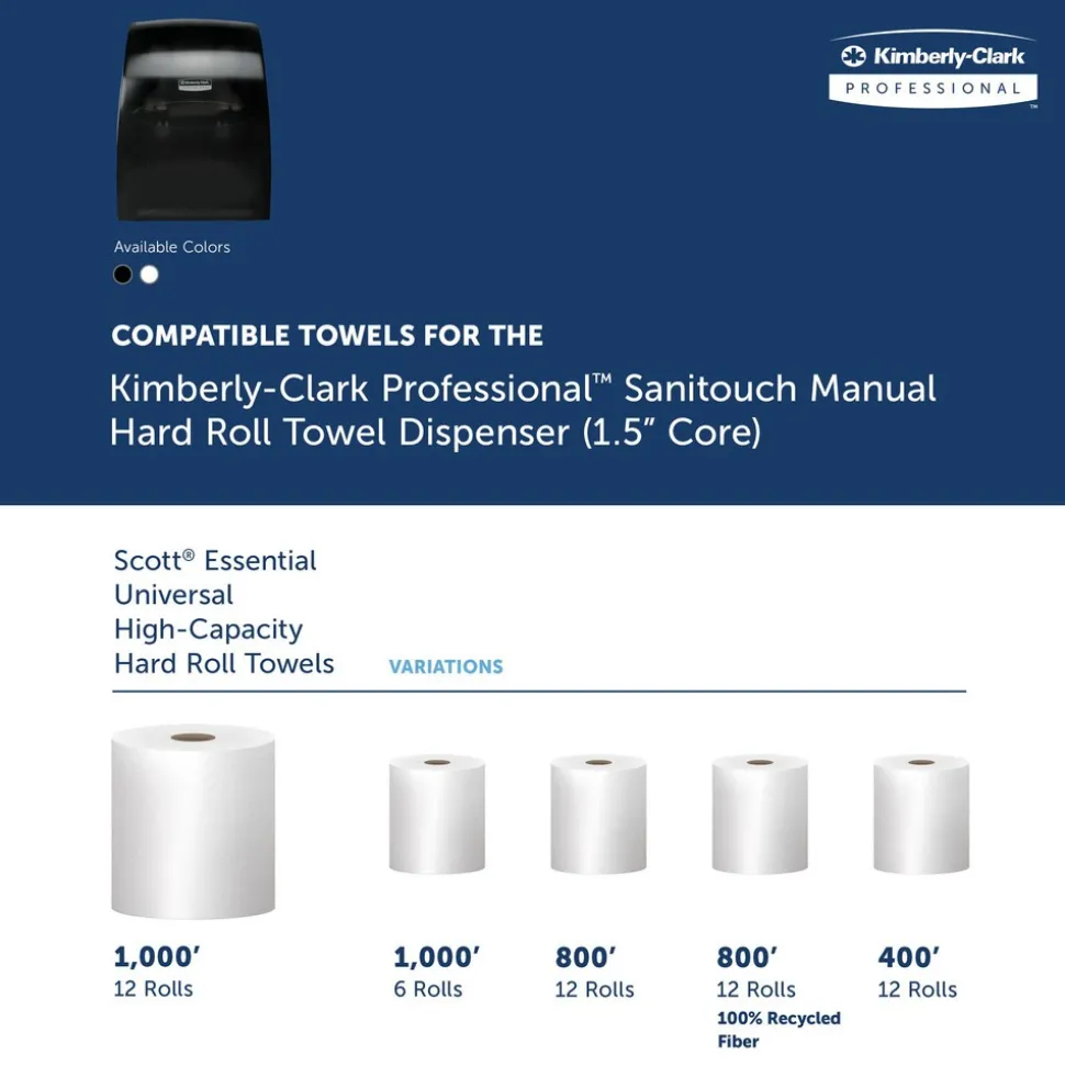 Sanitouch Manual Hard Roll Towel Dispenser, Black, for 1.5" Core Roll Towels, 12.63" x 16.13" x 10.2"