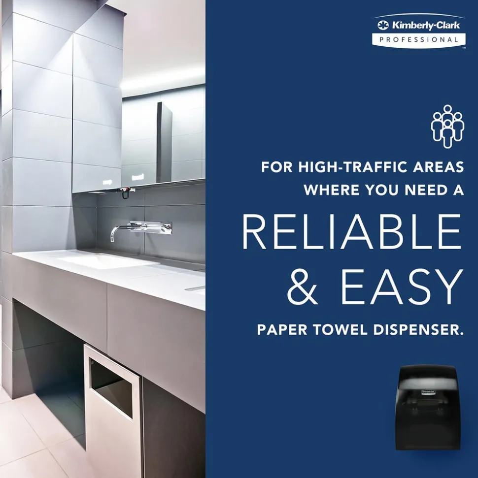 Sanitouch Manual Hard Roll Towel Dispenser, Black, for 1.5" Core Roll Towels, 12.63" x 16.13" x 10.2"