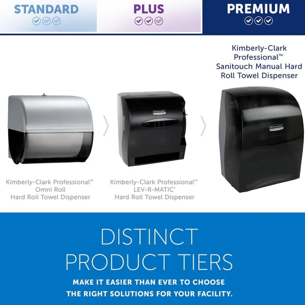 Sanitouch Manual Hard Roll Towel Dispenser, Black, for 1.5" Core Roll Towels, 12.63" x 16.13" x 10.2"