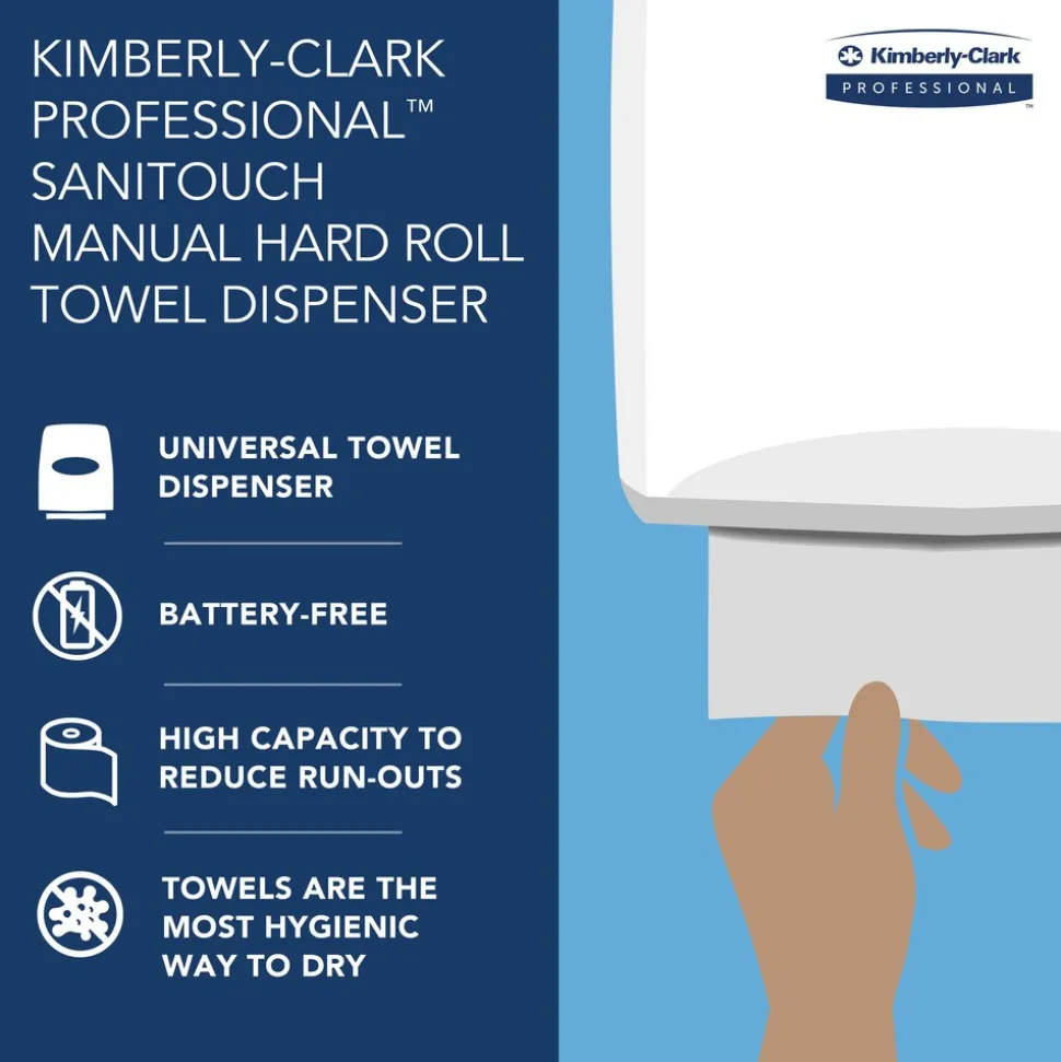 Sanitouch Manual Hard Roll Towel Dispenser, Black, for 1.5" Core Roll Towels, 12.63" x 16.13" x 10.2"