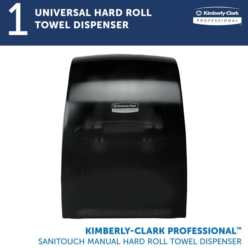Sanitouch Manual Hard Roll Towel Dispenser, Black, for 1.5" Core Roll Towels, 12.63" x 16.13" x 10.2"