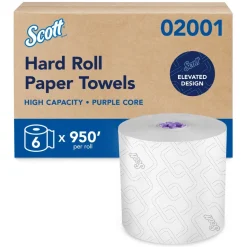 Scott Essential High Capacity Hard Roll Paper Towels with Absorbency Pockets (02001), For Use with Scott Essential Dispenser, Unperforated, White