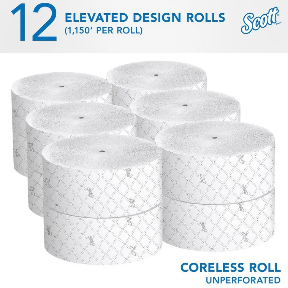 Scott Essential Jumbo Roll Coreless Toilet Paper (07006), 2-ply, White
