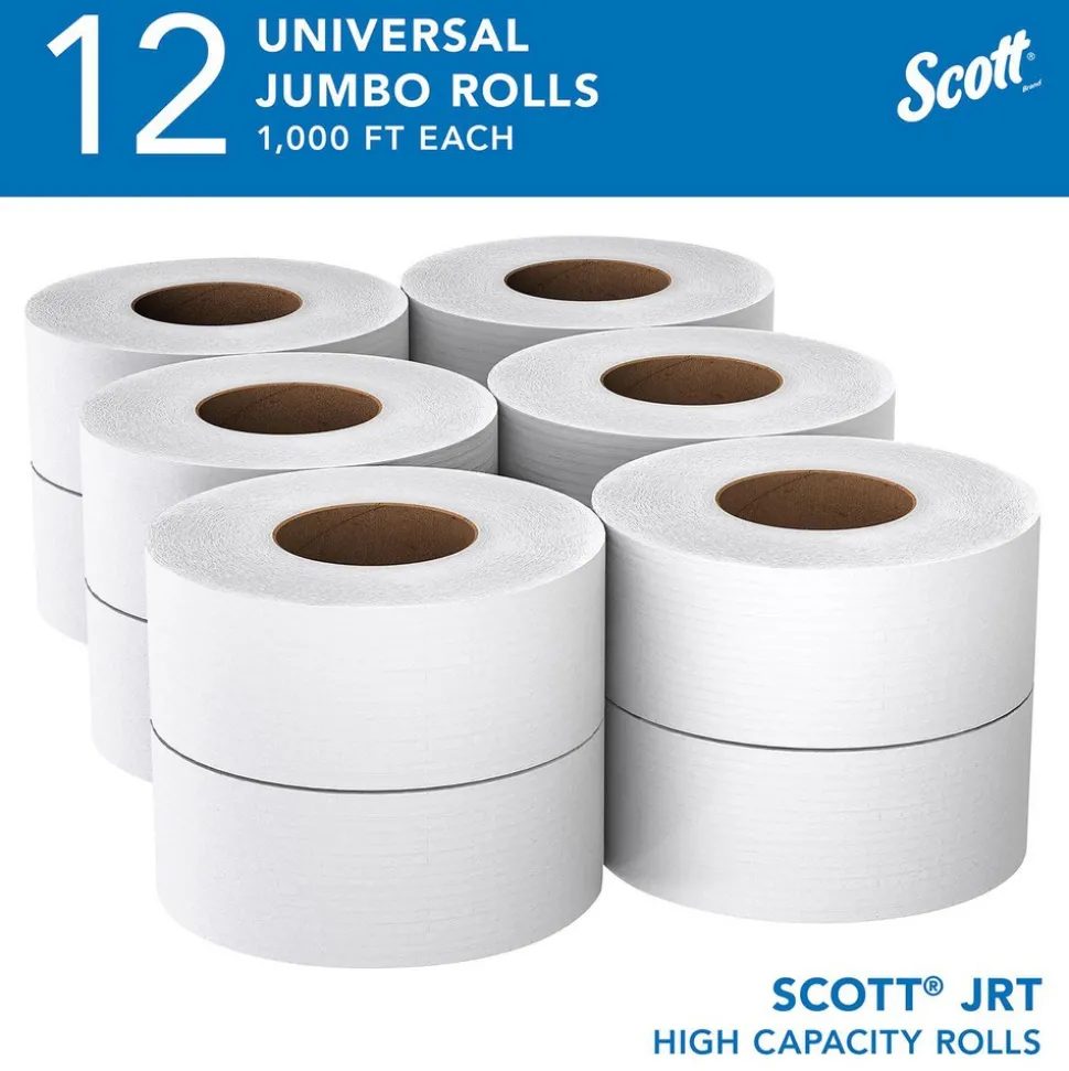 Scott Essential Jumbo Roll (JR) Commercial Toilet Paper (07805), 2-ply, White