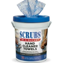 SCRUBS in-a-Bucket® Hand Cleaner Towels, Pre-Moistened, Center Pull Canister, Blue