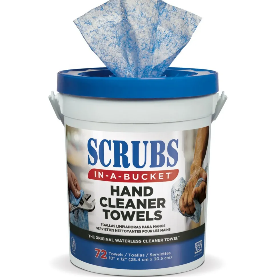SCRUBS in-a-Bucket® Hand Cleaner Towels, Pre-Moistened, Center Pull Canister, Blue