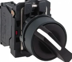 Selector Switch with Contact Blocks: 3 Positions, Momentary (MO), Black Handle