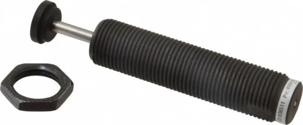 Self-Compensating Shock Absorber: 6.87 lb, 25.4 mm Stroke, 142.6 mm OAL, 6.3 mm Rod, 22.1 mm OD, 1-12