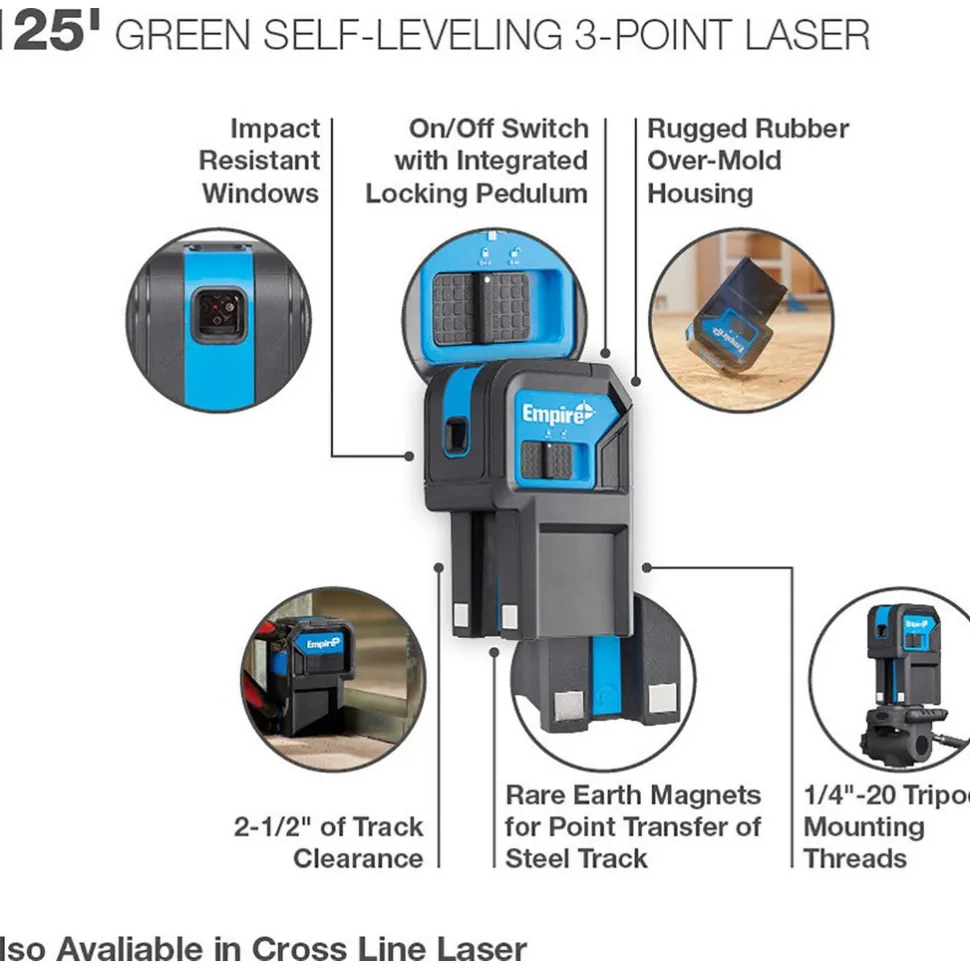Self Leveling Laser Level: 3 Beams, Green Beam