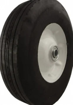Semi-Pneumatic Caster Wheel: Rubber, 10" Dia, 2-1/2" Wide, 5/8" Axle