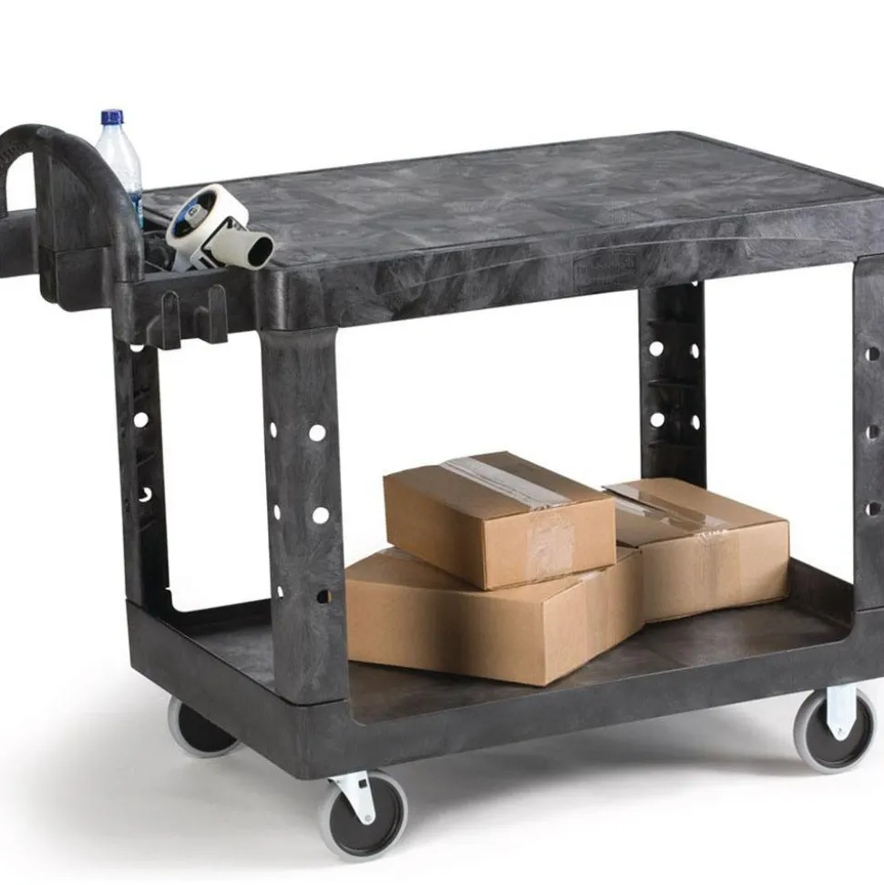 Service Utility Cart: 44" Long, 26" Wide, Plastic, 500 lb Capacity, Black