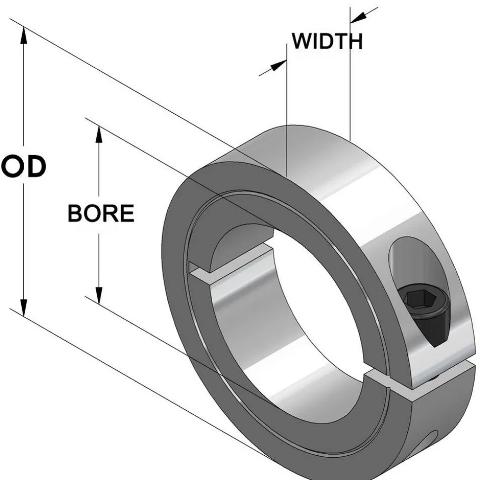 Shaft Collar: Clamp, 0.625" Bore Dia, 1-5/16" OD, Steel