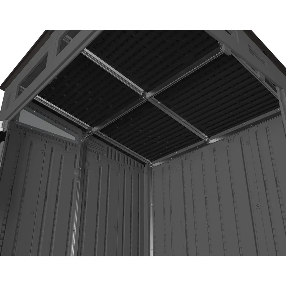 Sheds: Shed Type: Vertical Storage Shed; Overall Width: 75 in; Overall Depth: 65.25 in; Overall Height: 89.75 in