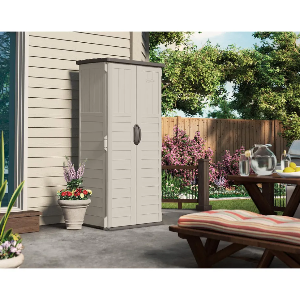 Sheds: Shed Type: Vertical Storage Shed; Overall Width: 32 in; Overall Depth: 25.5 in; Overall Height: 6 ft