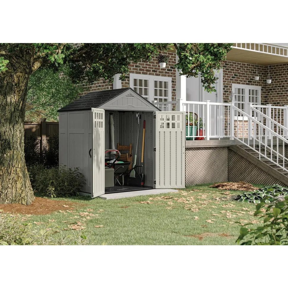Sheds: Shed Type: Vertical Storage Shed; Overall Width: 75 in; Overall Depth: 65.25 in; Overall Height: 92.75 in