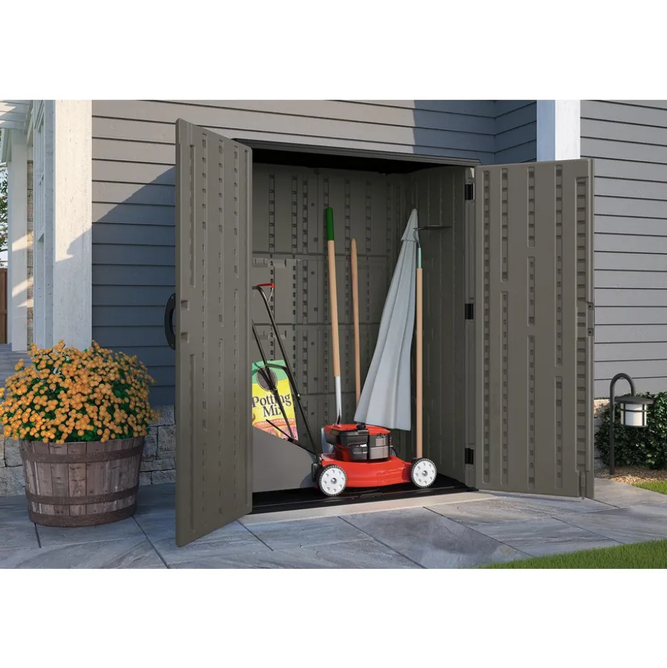 Sheds: Shed Type: Vertical Storage Shed; Overall Width: 53 in; Overall Depth: 32.5 in; Overall Height: 71.5 in