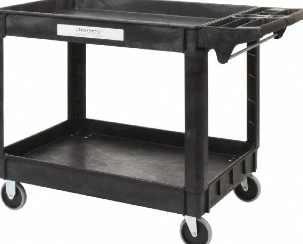 Shelf Utility Cart: 46" Long, 25-1/2" Wide, Plastic, 500.000 lb Capacity, Black