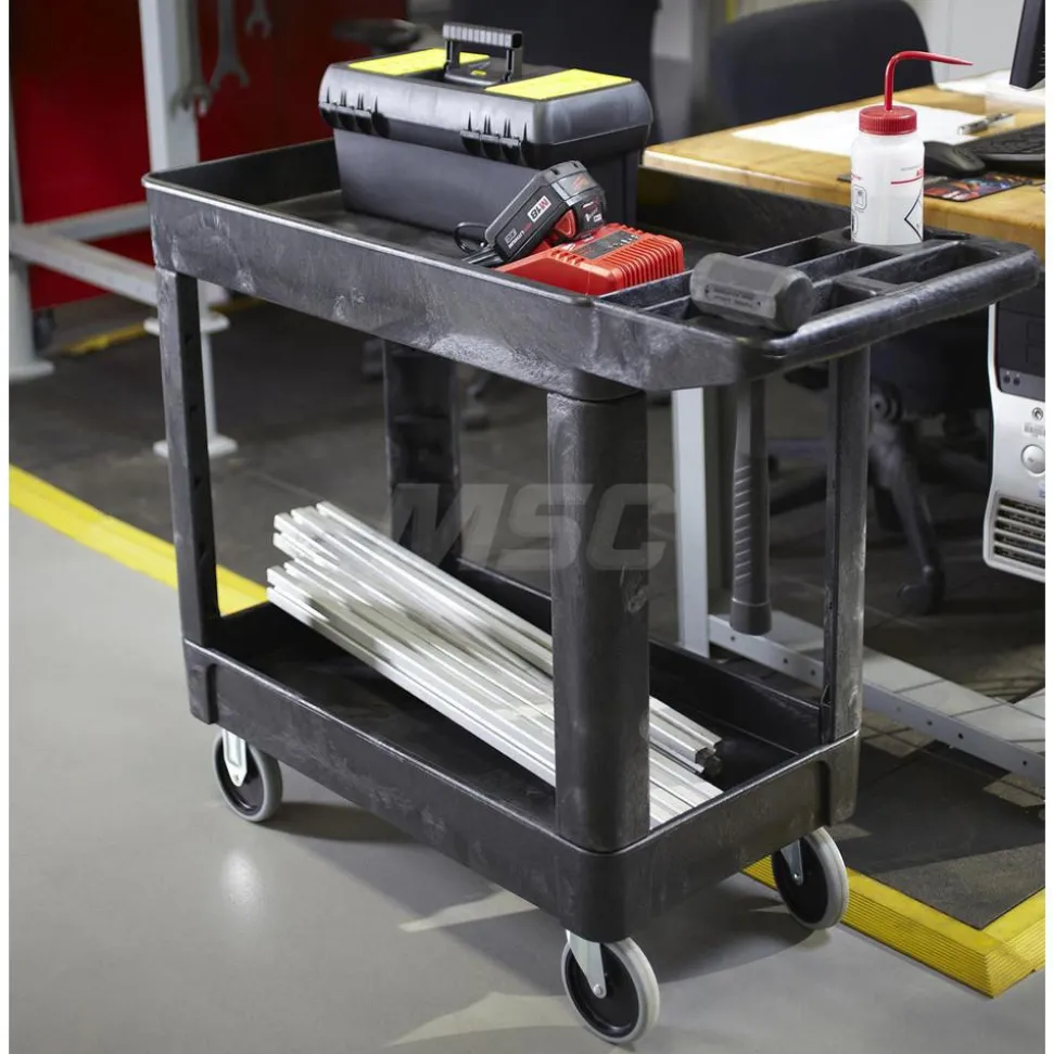 Shelf Utility Cart: 39" Long, 18" Wide, Plastic, 500.000 lb Capacity, Black