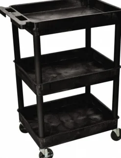 Shelf Utility Cart: 24" Long, 18" Wide, Plastic, Black