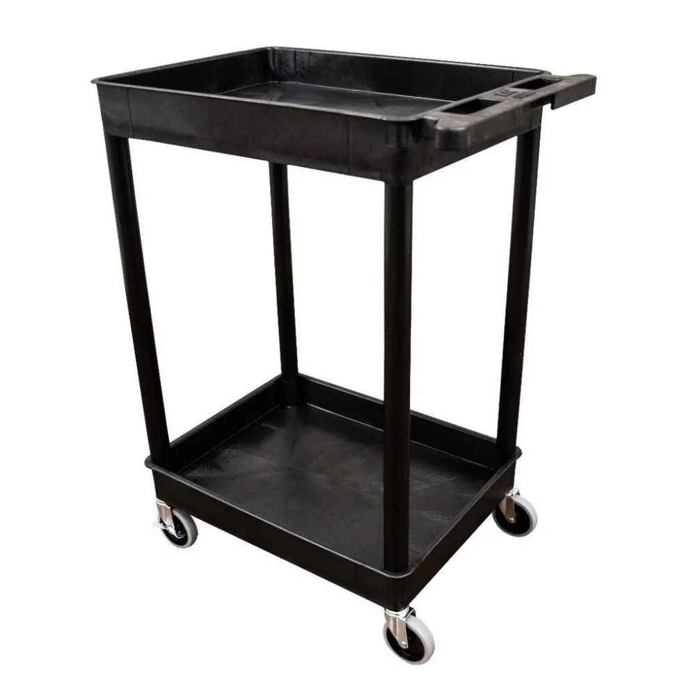 Shelf Utility Cart: 24" Long, 18" Wide, Plastic, Black
