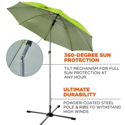 Shelters; Type: Canopy; Width (Feet): 8; Overall Length: 7.50; Center Height: 7.7 ft; Side Height: 7.7 ft; Covering Finish: Polyurethane-Coated; Color: Lime Green; Includes: One (1) 6100 Umbrella and One (1) 6190 Umbrella Stand; Opening Width: 0; Opening Height: 0; Material: Polyester