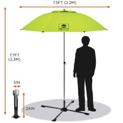 Shelters; Type: Canopy; Width (Feet): 8; Overall Length: 7.50; Center Height: 7.7 ft; Side Height: 7.7 ft; Covering Finish: Polyurethane-Coated; Color: Lime Green; Includes: One (1) 6100 Umbrella and One (1) 6190 Umbrella Stand; Opening Width: 0; Opening Height: 0; Material: Polyester