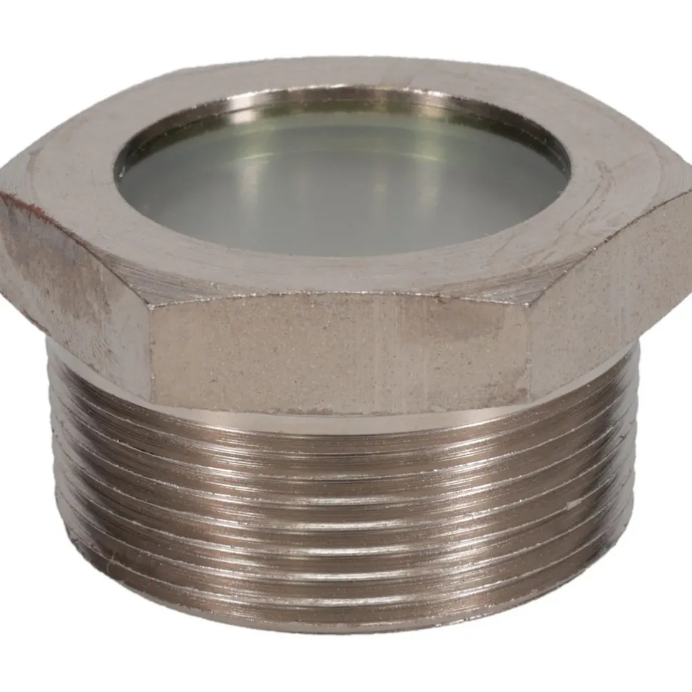 1-7/16" Sight Dia, 1-1/2" Thread, 1.22" OAL, High Pressure Fused Pipe Thread, Open View Sight Glass & Flow Sight