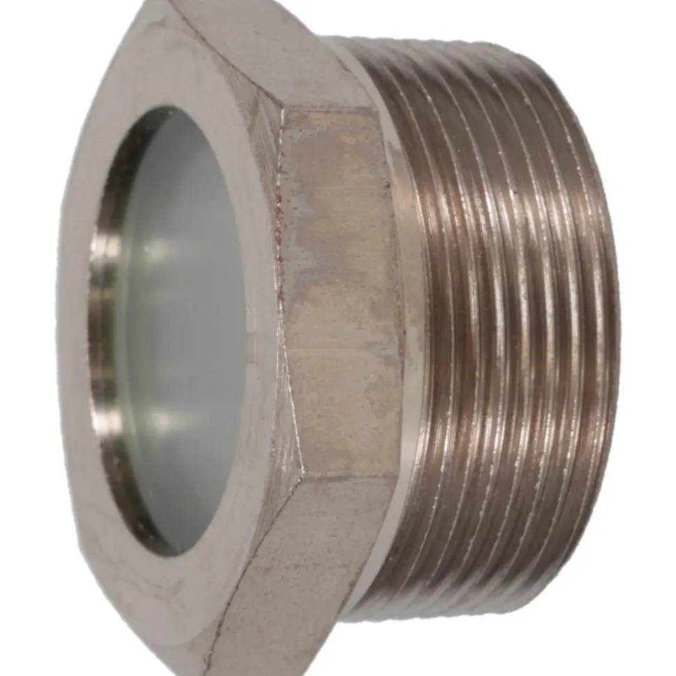 1-7/16" Sight Dia, 1-1/2" Thread, 1.22" OAL, High Pressure Fused Pipe Thread, Open View Sight Glass & Flow Sight