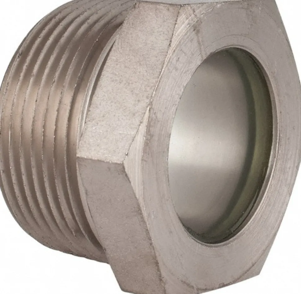 1-3/16" Sight Dia, 1-1/4" Thread, 1.22" OAL, High Pressure Fused Pipe Thread, Open View Sight Glass & Flow Sight
