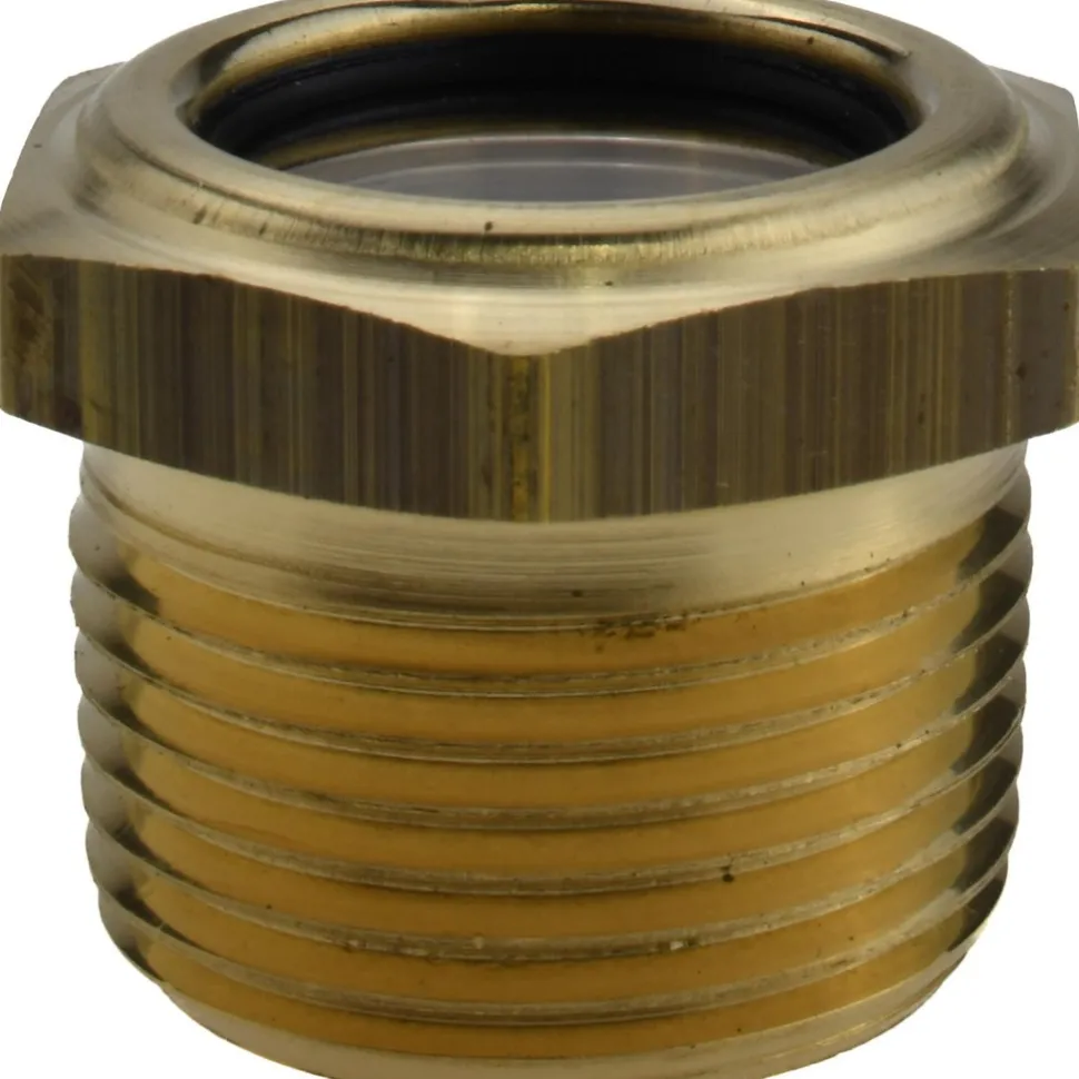 3/4" Sight Dia, 3/4" Thread, 1" OAL, Low Pressure Pipe Thread Lube Sight with Reflector Sight Glass & Flow Sight