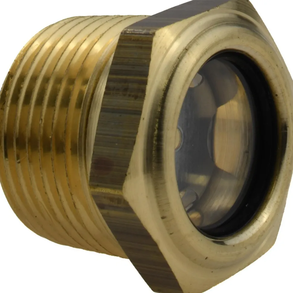 3/4" Sight Dia, 3/4" Thread, 1" OAL, Low Pressure Pipe Thread Lube Sight with Reflector Sight Glass & Flow Sight