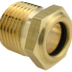 9/16" Sight Dia, 1/2" Thread, 1" OAL, Low Pressure Pipe Thread Lube Sight, Open View Sight Glass & Flow Sight