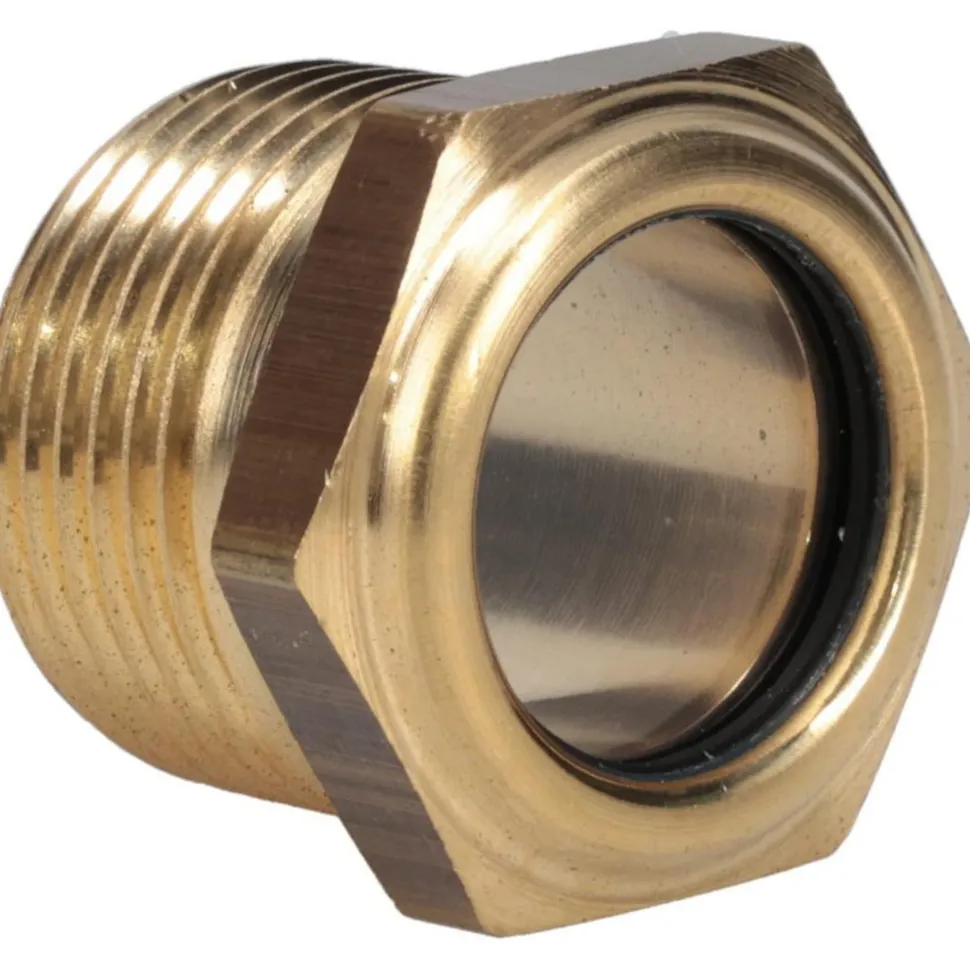 3/4" Sight Dia, 3/4" Thread, 1" OAL, Low Pressure Pipe Thread Lube Sight, Open View Sight Glass & Flow Sight