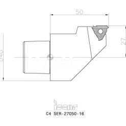Size C4, 50mm Head Length, 27mm Ctr to Cutting Edge, Right Hand External Modular Threading Cutting Unit Head