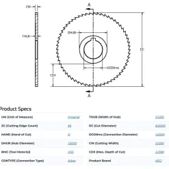 Slitting & Slotting Saw: 8" Dia, 1/8" Thick, 1" Arbor Hole, 58 Teeth, High Speed Steel