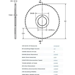 Slitting & Slotting Saw: 5" Dia, 1/8" Thick, 1" Arbor Hole, 44 Teeth, High Speed Steel