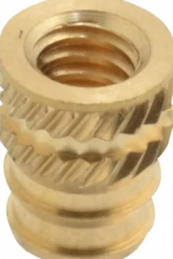 #8-32, 0.208" Small to 0.234" Large End Hole Dia, Brass Double Vane Tapered Hole Threaded Insert