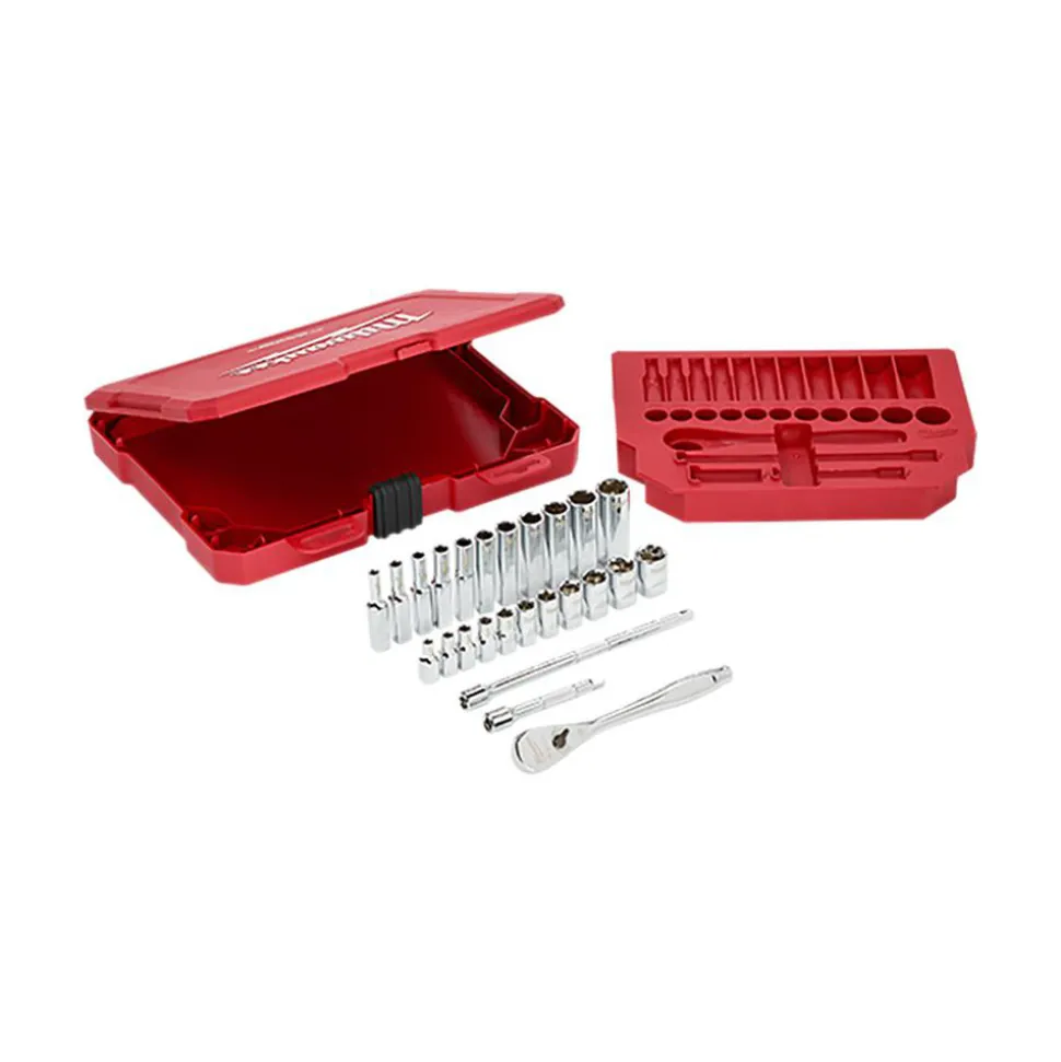 Socket Set: Ratchet & Socket, 26 Pc, 1/4" Drive, 1/2" Min, 9/32" Max