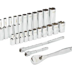 Socket Set: Ratchet & Socket, 26 Pc, 1/4