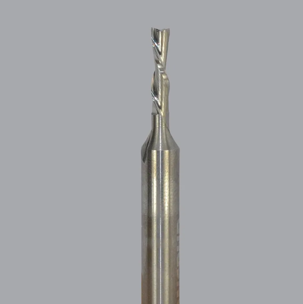 Spiral Router Bit: 1/8" Dia, 1/2" LOC, 1/4" Shank Dia, 2 Flute, Downcut