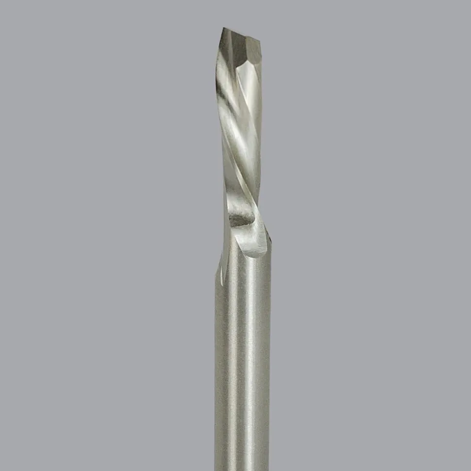 Spiral Router Bit: 1/4" Dia, 3/4" LOC, 1/4" Shank Dia, 1 Flute, Downcut