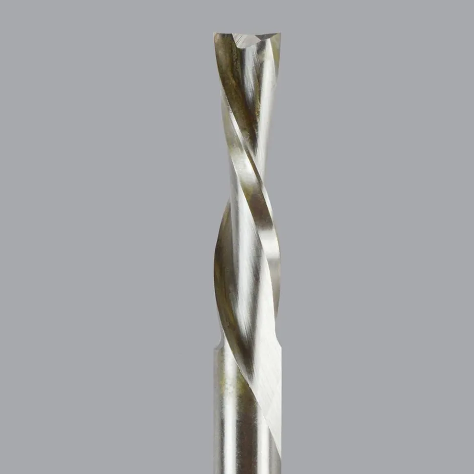 Spiral Router Bit: 1/4" Dia, 1" LOC, 1/4" Shank Dia, 2 Flute, Downcut