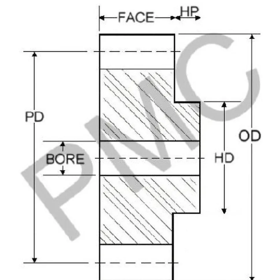Spur Gear: 15 Teeth, 1/2" Bore Dia