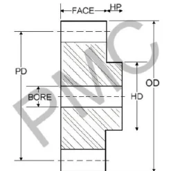 Spur Gear: 32 Teeth, 1/2" Bore Dia