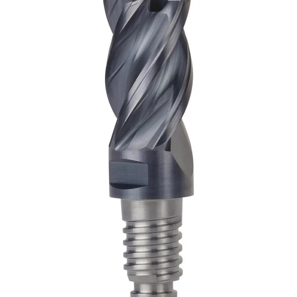 Square End Mill Heads; Mill Dia (Inch): 3/8; Mill Dia (Decimal Inch): 0.3750; Number of Flutes: 4; Length of Cut (Decimal Inch): 0.5625; Length of Cut (Inch): 9/16; Connection Type: Duo-Lock 10; Overall Length (mm): 33.9000; Overall Length (Decimal Inch): 1.3346; Material: Solid Carbide