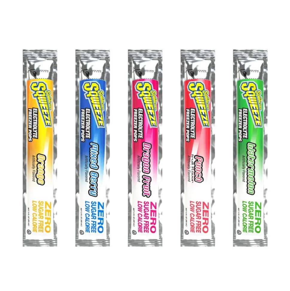 Sqwincher Freeze Pop: 3 oz Packet, Assorted Flavors, Sugar Free, Frozen Liquid, Yields 3.00 oz
