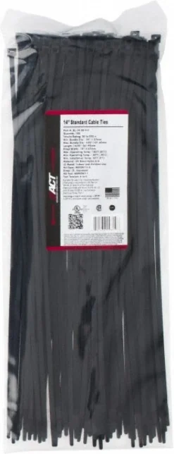 Standard Cable Tie: 14-1/4" Long, Black, Nylon